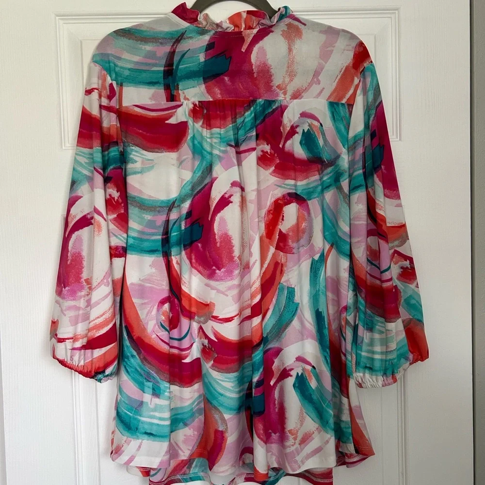 Artistic Red and Blue Tunic with 3/4 Sleeves - Picture 3 of 3